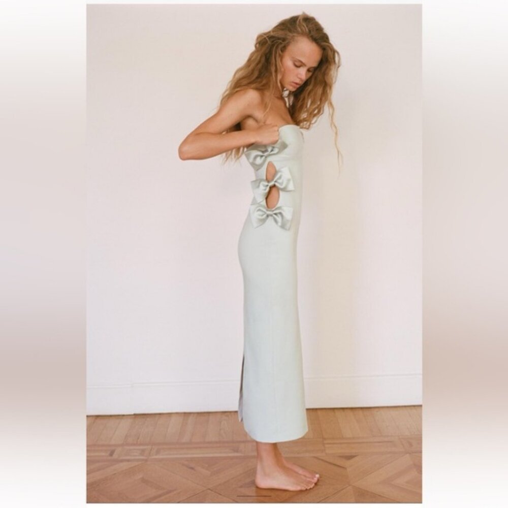 ZARA SATIN EFFECT BOW MIDI DRESS